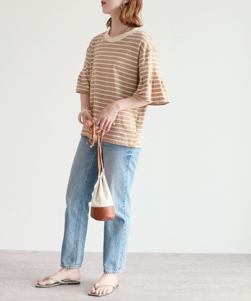 reca(レカ)の「袖タック入りボーダーTシャツ(Tシャツ/カットソー・レディース・ブラック/ホワイト/ブルー/ベージュ・FREE)」の15枚目の写真