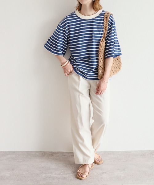 reca(レカ)の「袖タック入りボーダーTシャツ(Tシャツ/カットソー・レディース・ブラック/ホワイト/ブルー/ベージュ・FREE)」の19枚目の写真