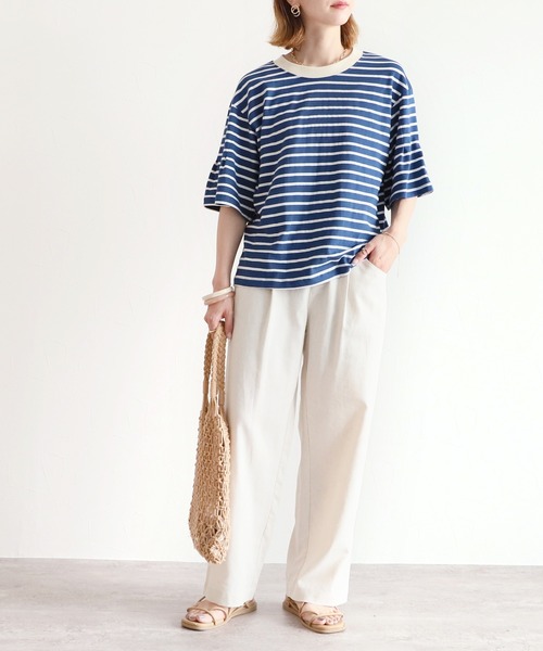 reca(レカ)の「袖タック入りボーダーTシャツ(Tシャツ/カットソー・レディース・ブラック/ホワイト/ブルー/ベージュ・FREE)」の18枚目の写真