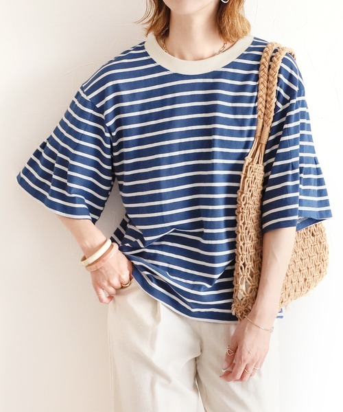 reca(レカ)の「袖タック入りボーダーTシャツ(Tシャツ/カットソー・レディース・ブラック/ホワイト/ブルー/ベージュ・FREE)」の17枚目の写真