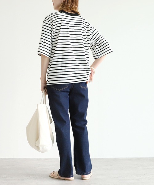 reca(レカ)の「袖タック入りボーダーTシャツ(Tシャツ/カットソー・レディース・ブラック/ホワイト/ブルー/ベージュ・FREE)」の7枚目の写真