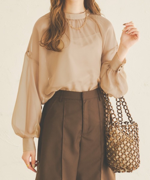 Ambre Neige（アンブルネージュ）の「2WAYシアーブラウス／【WEB/EC限定商品】（シャツ/ブラウス・レディース・ブラック/ベージュ/アイボリー/モカ・FREE）」の4枚目の写真