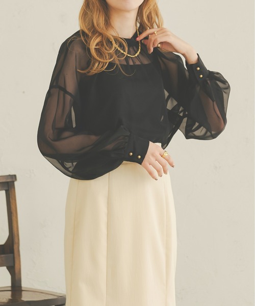 Ambre Neige（アンブルネージュ）の「2WAYシアーブラウス／【WEB/EC限定商品】（シャツ/ブラウス・レディース・ブラック/ベージュ/アイボリー/モカ・FREE）」の2枚目の写真