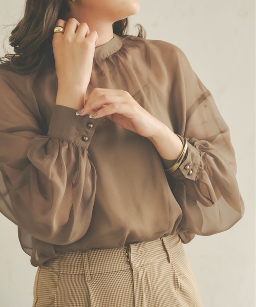 Ambre Neige（アンブルネージュ）の「2WAYシアーブラウス／【WEB/EC限定商品】（シャツ/ブラウス・レディース・ブラック/ベージュ/アイボリー/モカ・FREE）」の3枚目の写真