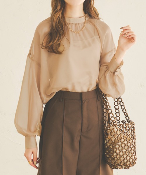 Ambre Neige（アンブルネージュ）の「2WAYシアーブラウス／【WEB/EC限定商品】（シャツ/ブラウス・レディース・ブラック/ベージュ/アイボリー/モカ・FREE）」の8枚目の写真