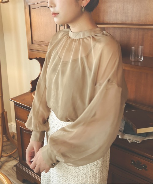 Ambre Neige（アンブルネージュ）の「2WAYシアーブラウス／【WEB/EC限定商品】（シャツ/ブラウス・レディース・ブラック/ベージュ/アイボリー/モカ・FREE）」の6枚目の写真