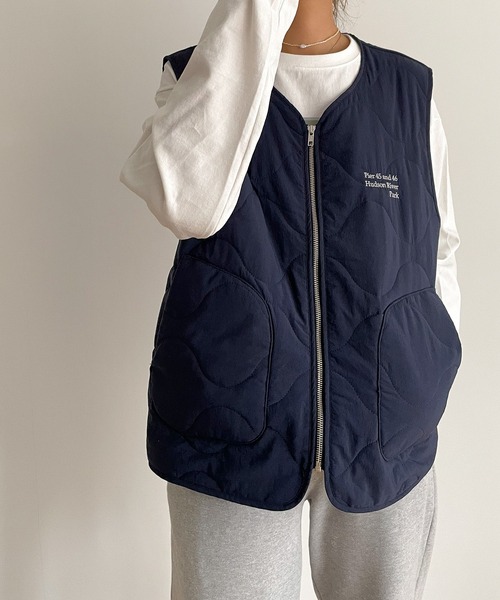 CANAL JEAN(キャナルジーン)の「RED CHOP WORKS(レッドチョップワークス) "Pier 45 and 46 Park"刺繍ライナーベスト(ベスト・レディース・ネイビー/カーキ・38)」の17枚目の写真