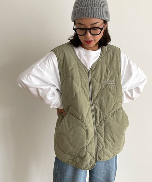 CANAL JEAN(キャナルジーン)の「RED CHOP WORKS(レッドチョップワークス) "Pier 45 and 46 Park"刺繍ライナーベスト(ベスト・レディース・ネイビー/カーキ・38)」の16枚目の写真