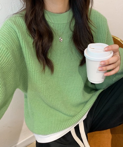 ECLIN（エクラン）の「オーバーサイズクルーネック畦編みプルオーバー（ニット/セーター・レディース・グリーン/アイボリー/モカ/ブルー系その他・FREE）」の3枚目の写真