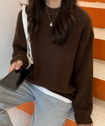 オーバーサイズクルーネック畦編みプルオーバー