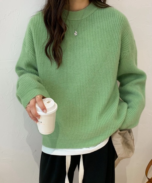 ECLIN（エクラン）の「オーバーサイズクルーネック畦編みプルオーバー（ニット/セーター・レディース・グリーン/アイボリー/モカ/ブルー系その他・FREE）」の22枚目の写真