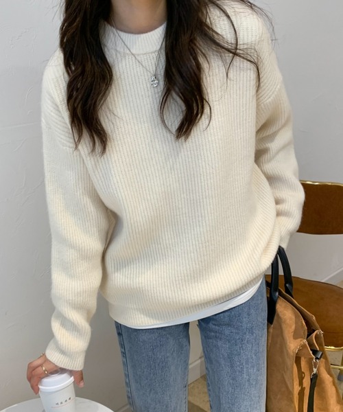 ECLIN（エクラン）の「オーバーサイズクルーネック畦編みプルオーバー（ニット/セーター・レディース・グリーン/アイボリー/モカ/ブルー系その他・FREE）」の9枚目の写真