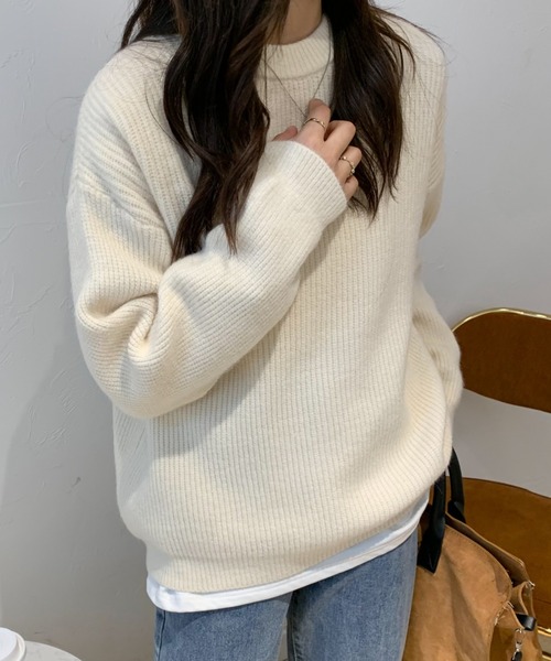 ECLIN（エクラン）の「オーバーサイズクルーネック畦編みプルオーバー（ニット/セーター・レディース・グリーン/アイボリー/モカ/ブルー系その他・FREE）」の11枚目の写真