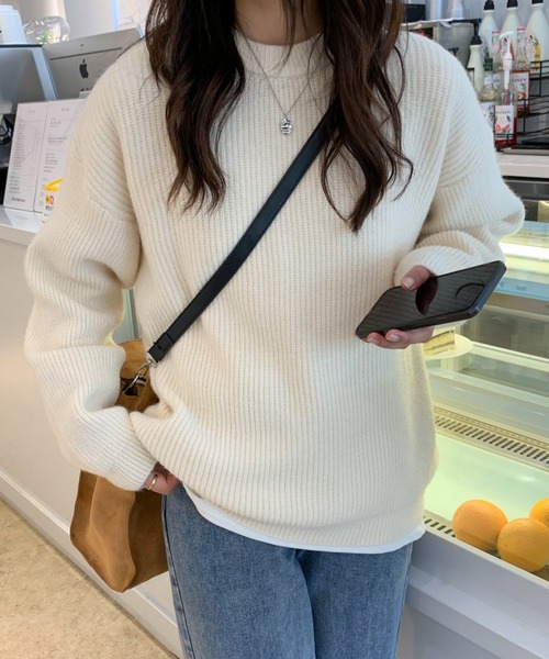 ECLIN（エクラン）の「オーバーサイズクルーネック畦編みプルオーバー（ニット/セーター・レディース・グリーン/アイボリー/モカ/ブルー系その他・FREE）」の13枚目の写真