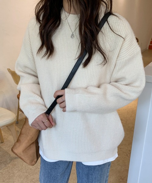 ECLIN（エクラン）の「オーバーサイズクルーネック畦編みプルオーバー（ニット/セーター・レディース・グリーン/アイボリー/モカ/ブルー系その他・FREE）」の14枚目の写真