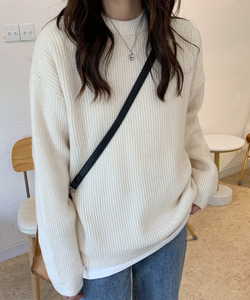 ECLIN（エクラン）の「オーバーサイズクルーネック畦編みプルオーバー（ニット/セーター・レディース・グリーン/アイボリー/モカ/ブルー系その他・FREE）」の15枚目の写真