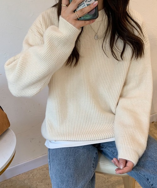 ECLIN（エクラン）の「オーバーサイズクルーネック畦編みプルオーバー（ニット/セーター・レディース・グリーン/アイボリー/モカ/ブルー系その他・FREE）」の20枚目の写真