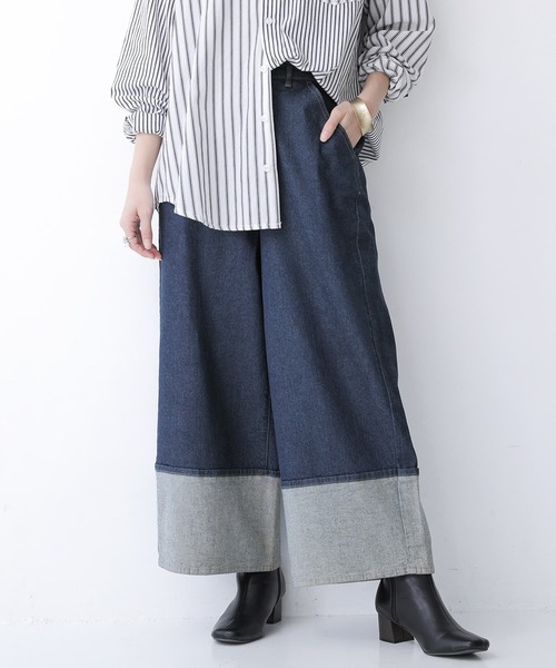 osharewalker（オシャレウォーカー）の「【廃盤】『裾折り返し風デザインワイドデニムパンツ』（デニムパンツ・レディース・ブルー/インディゴブルー・2/1）」の4枚目の写真