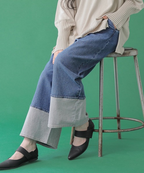 osharewalker（オシャレウォーカー）の「【廃盤】『裾折り返し風デザインワイドデニムパンツ』（デニムパンツ・レディース・ブルー/インディゴブルー・2/1）」の13枚目の写真