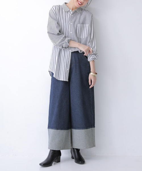 osharewalker（オシャレウォーカー）の「【廃盤】『裾折り返し風デザインワイドデニムパンツ』（デニムパンツ・レディース・ブルー/インディゴブルー・2/1）」の7枚目の写真