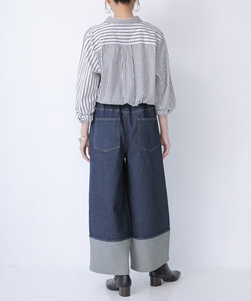osharewalker（オシャレウォーカー）の「【廃盤】『裾折り返し風デザインワイドデニムパンツ』（デニムパンツ・レディース・ブルー/インディゴブルー・2/1）」の9枚目の写真