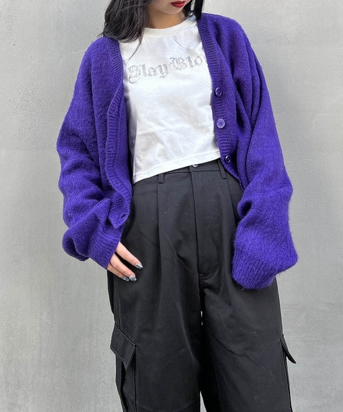 INGNI（イング）の「モヘアタッチショート丈／カーディガン（カーディガン/ボレロ・レディース・パープル/オレンジ/グリーン/ブラック/ブルー・M）」の4枚目の写真