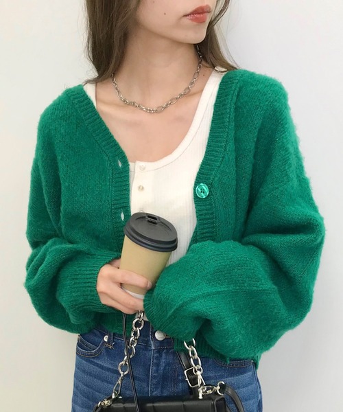 INGNI（イング）の「モヘアタッチショート丈／カーディガン（カーディガン/ボレロ・レディース・パープル/オレンジ/グリーン/ブラック/ブルー・M）」の10枚目の写真