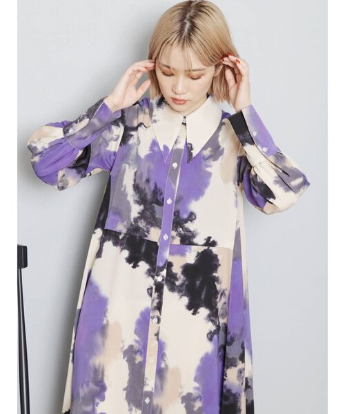 ♦本日限り特別価格♦❈アートプリント ❈ワンピース グレー WEB限定 ITEM】アートプリントシャツワンピース(ワンピース