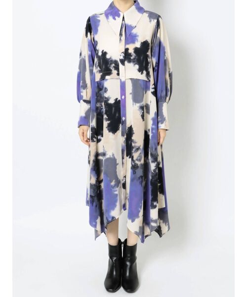 ♦本日限り特別価格♦❈アートプリント ❈ワンピース グレー WEB限定 ITEM】アートプリントシャツワンピース（ワンピース