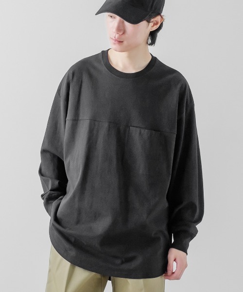 improves(インプローブス)の「USコットン 無地 オーバーサイズ フットボール 長袖Tシャツ(Tシャツ/カットソー・メンズ・ネイビー/オフホワイト/杢グレー/ダークグリーン/ブラック/ベージュ・MEDIUM/X-LARGE/LARGE)」の3枚目の写真