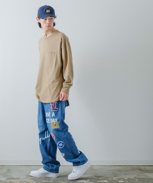 improves(インプローブス)の「USコットン 無地 オーバーサイズ フットボール 長袖Tシャツ(Tシャツ/カットソー・メンズ・ネイビー/オフホワイト/杢グレー/ダークグリーン/ブラック/ベージュ・MEDIUM/X-LARGE/LARGE)」の8枚目の写真