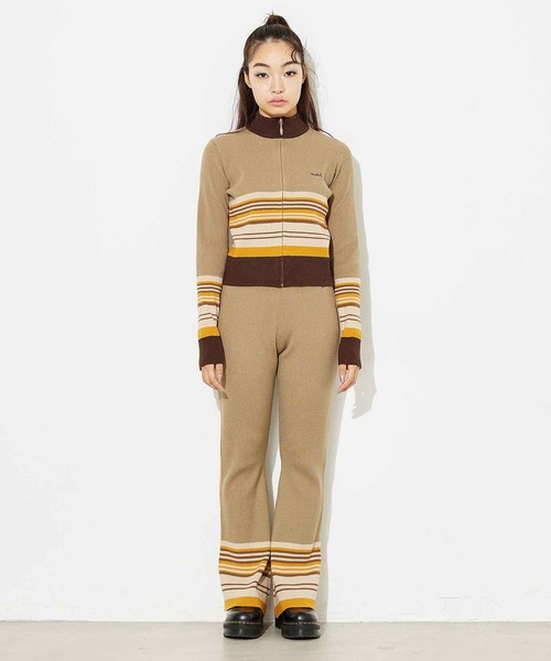 X-girl（エックスガール）の「PARTIAL STRIPE KNIT CARDIGAN（カーディガン/ボレロ・レディース・ブラック/グリーン/ベージュ・ONE SIZE）」の20枚目の写真