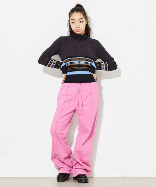 X-girl（エックスガール）の「PARTIAL STRIPE KNIT CARDIGAN（カーディガン/ボレロ・レディース・ブラック/グリーン/ベージュ・ONE SIZE）」の10枚目の写真