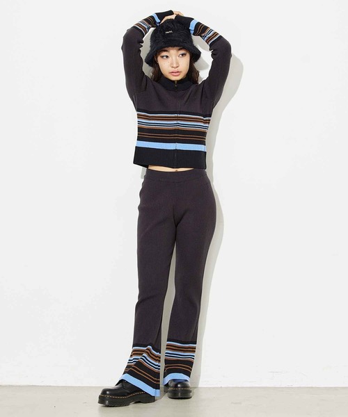 X-girl（エックスガール）の「PARTIAL STRIPE KNIT CARDIGAN（カーディガン/ボレロ・レディース・ブラック/グリーン/ベージュ・ONE SIZE）」の15枚目の写真