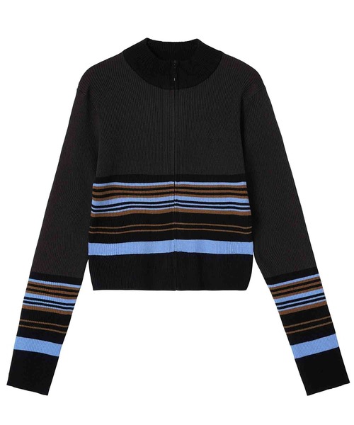 X-girl（エックスガール）の「PARTIAL STRIPE KNIT CARDIGAN（カーディガン/ボレロ・レディース・ブラック/グリーン/ベージュ・ONE SIZE）」の8枚目の写真