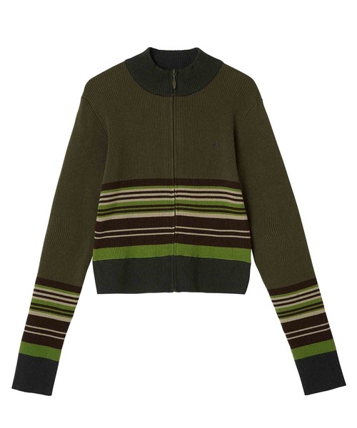 X-girl（エックスガール）の「PARTIAL STRIPE KNIT CARDIGAN（カーディガン/ボレロ・レディース・ブラック/グリーン/ベージュ・ONE SIZE）」の19枚目の写真