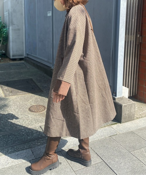 CPCM（シーピーシーエム）の「襟配色アソートチェック柄ステンカラーコート（ステンカラーコート・レディース・グリーン/ベージュ/ブラウン/ブラック・FREE）」の12枚目の写真