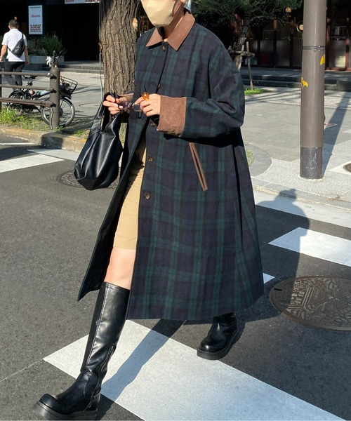 CPCM（シーピーシーエム）の「襟配色アソートチェック柄ステンカラーコート（ステンカラーコート・レディース・グリーン/ベージュ/ブラウン/ブラック・FREE）」の18枚目の写真