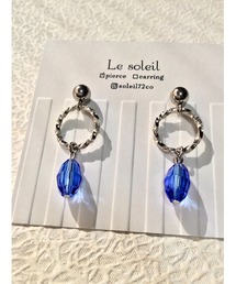 【Le soleil】華奢なフープ　スワロフスキーピアス(MA)