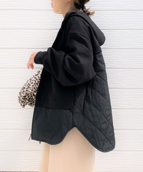 Q(キュー)の「キルトドッキングパーカーブルゾン(ブルゾン・レディース・ブラック/グレイッシュベージュ・MEDIUM)」の3枚目の写真