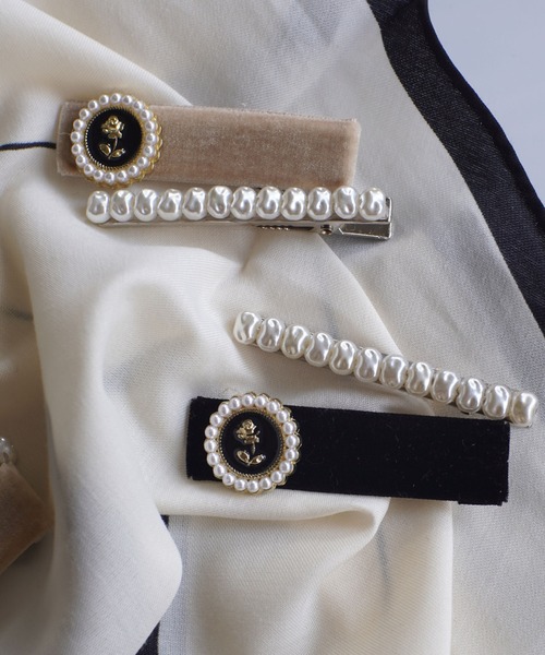 ammy.（エイミードット）の「【 ammy. / エイミードット 】 パール 付き カメオ風 ベロア ヘアピン（ヘアピン・レディース・アイボリー/ブラック/ブラック系その他/アイボリー系・FREE）」の8枚目の写真