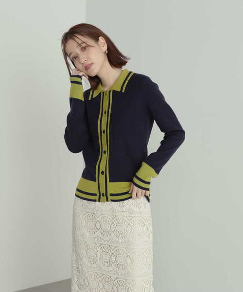 N.(N. Natural Beauty Basic)(エヌエヌナチュラルビューティーベーシック)の「◆カラートリミングニットシャツ(ニット/セーター・レディース・ホワイト系その他/グリーン系その他/ネイビー系・MEDIUM)」の15枚目の写真