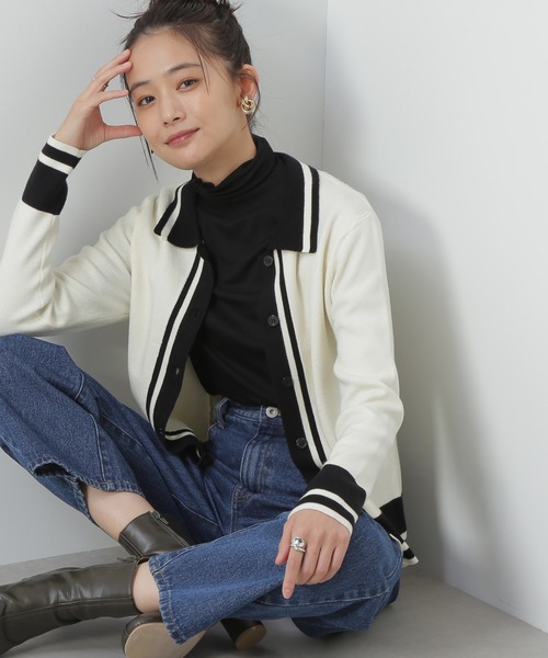 N.(N. Natural Beauty Basic)(エヌエヌナチュラルビューティーベーシック)の「◆カラートリミングニットシャツ(ニット/セーター・レディース・ホワイト系その他/グリーン系その他/ネイビー系・MEDIUM)」の2枚目の写真