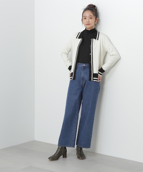 N.(N. Natural Beauty Basic)(エヌエヌナチュラルビューティーベーシック)の「◆カラートリミングニットシャツ(ニット/セーター・レディース・ホワイト系その他/グリーン系その他/ネイビー系・MEDIUM)」の5枚目の写真