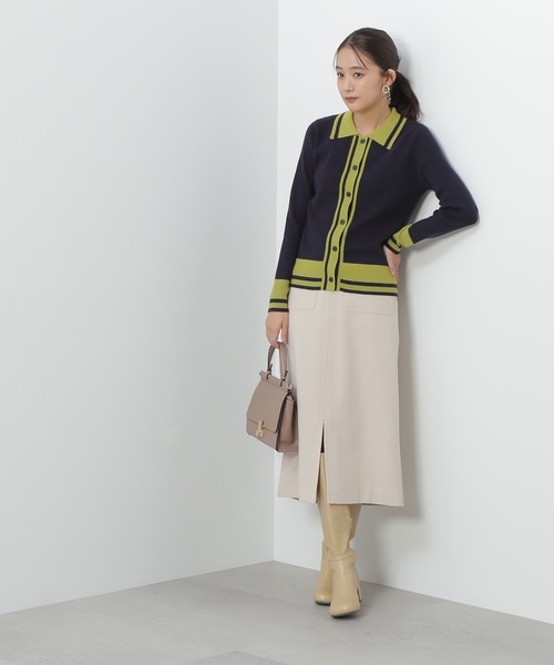 N.(N. Natural Beauty Basic)(エヌエヌナチュラルビューティーベーシック)の「◆カラートリミングニットシャツ(ニット/セーター・レディース・ホワイト系その他/グリーン系その他/ネイビー系・MEDIUM)」の8枚目の写真