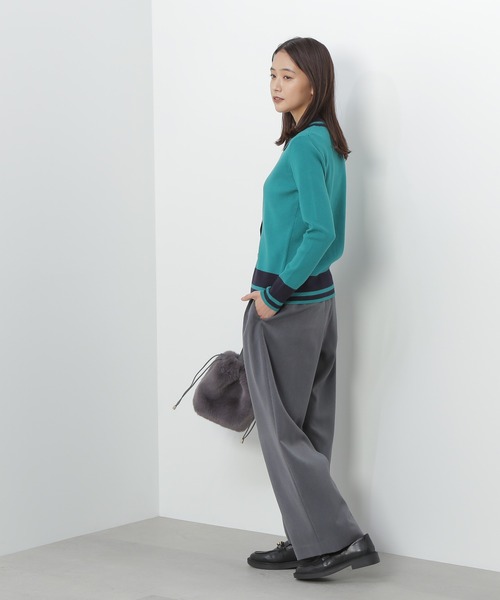 N.(N. Natural Beauty Basic)(エヌエヌナチュラルビューティーベーシック)の「◆カラートリミングニットシャツ(ニット/セーター・レディース・ホワイト系その他/グリーン系その他/ネイビー系・MEDIUM)」の6枚目の写真