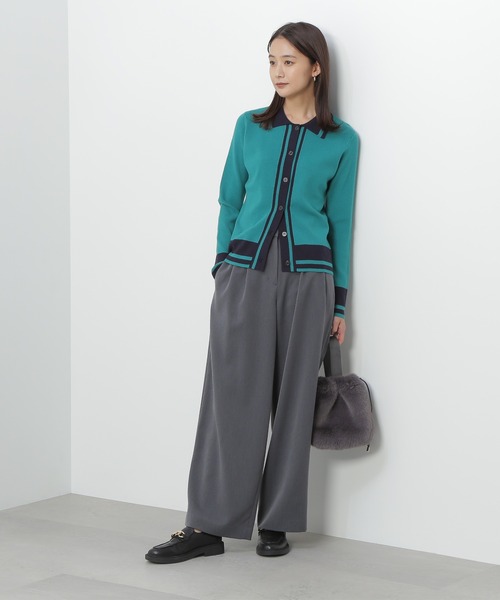 N.(N. Natural Beauty Basic)(エヌエヌナチュラルビューティーベーシック)の「◆カラートリミングニットシャツ(ニット/セーター・レディース・ホワイト系その他/グリーン系その他/ネイビー系・MEDIUM)」の7枚目の写真