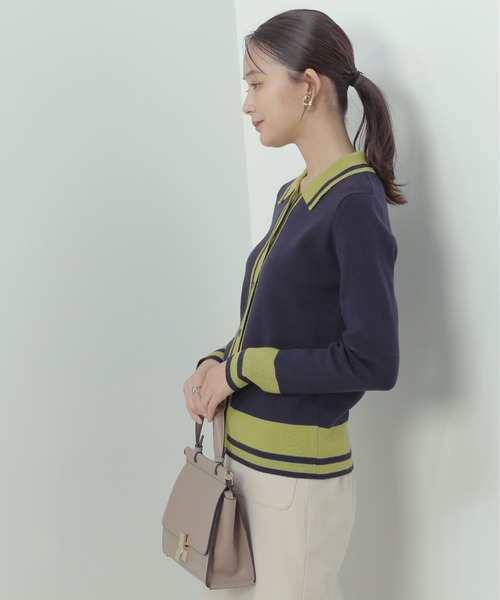 N.(N. Natural Beauty Basic)(エヌエヌナチュラルビューティーベーシック)の「◆カラートリミングニットシャツ(ニット/セーター・レディース・ホワイト系その他/グリーン系その他/ネイビー系・MEDIUM)」の10枚目の写真