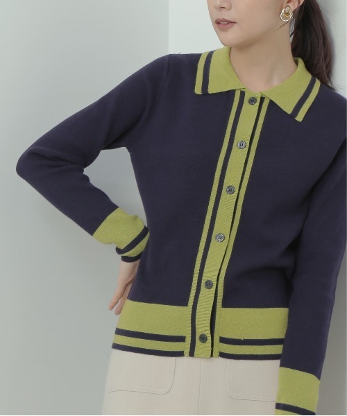 N.(N. Natural Beauty Basic)(エヌエヌナチュラルビューティーベーシック)の「◆カラートリミングニットシャツ(ニット/セーター・レディース・ホワイト系その他/グリーン系その他/ネイビー系・MEDIUM)」の12枚目の写真