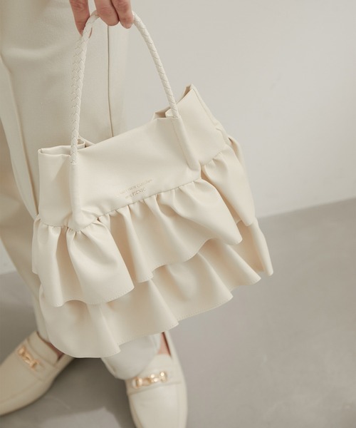 ROPE' PICNIC（ロペピクニック）の「ダブルフリルメッシュハンドルミドルトートバッグ（トートバッグ・レディース・ブラック/キナリ/グリーン系その他・FREE）」の2枚目の写真